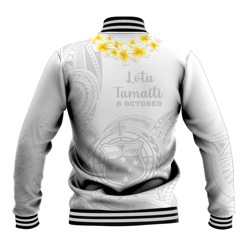 Samoa White Sunday Baseball Jacket Lotu Tamaiti 2023 With Coat Of Arms LT14 - Polynesian Pride