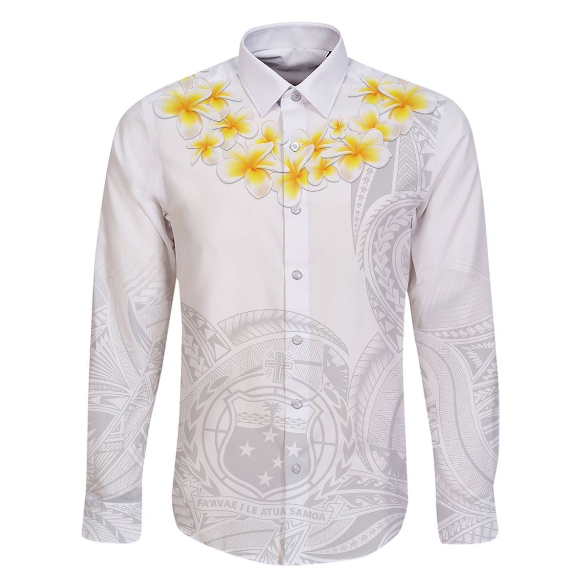 Samoa White Sunday Family Matching Short Sleeve Bodycon Dress and Hawaiian Shirt Lotu Tamaiti 2023 With Coat Of Arms LT14 Dad's Shirt - Long Sleeve White - Polynesian Pride