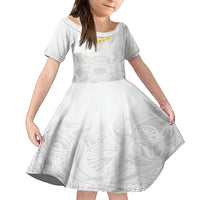Personalised Samoa White Sunday Kid Short Sleeve Dress Lotu Tamaiti 2023 With Coat Of Arms LT14 KID White - Polynesian Pride