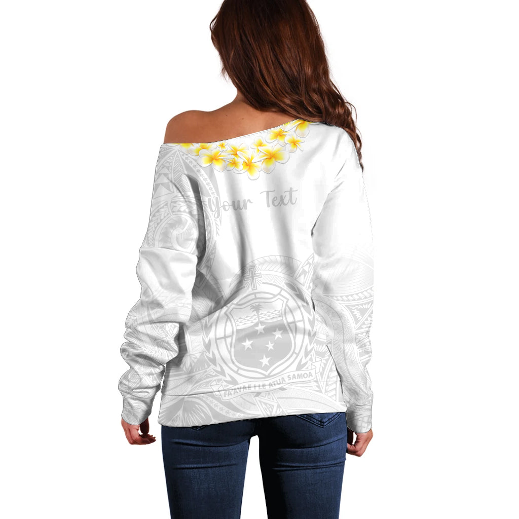 Personalised Samoa White Sunday Off Shoulder Sweater Lotu Tamaiti 2023 With Coat Of Arms LT14 - Polynesian Pride