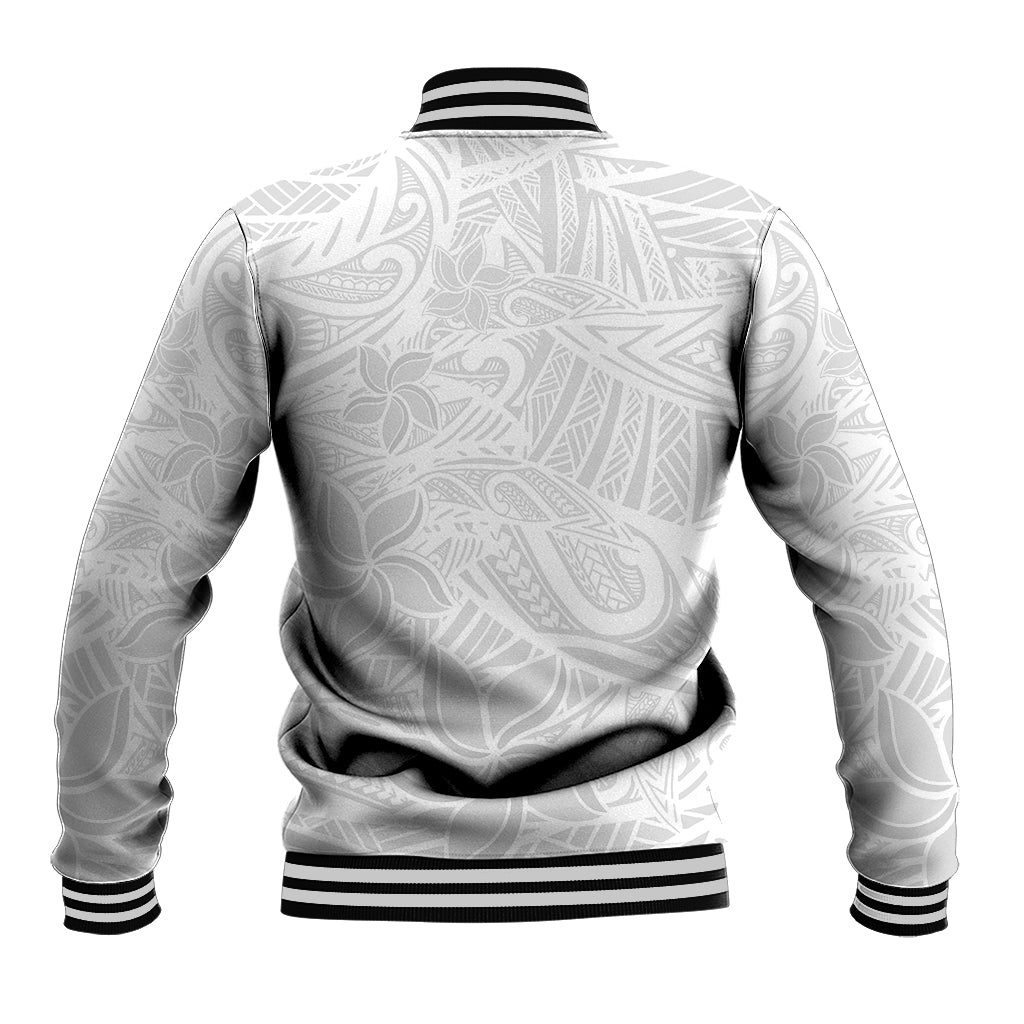 Polynesia White Sunday Baseball Jacket Polynesian Pattern With Tropical Flowers LT14 - Polynesian Pride