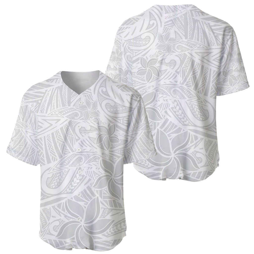 Polynesia White Sunday Baseball Jersey Polynesian Pattern With Tropical Flowers LT14 - Polynesian Pride