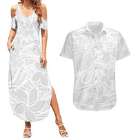 Polynesia White Sunday Couples Matching Summer Maxi Dress and Hawaiian Shirt Polynesian Pattern With Tropical Flowers LT14 White - Polynesian Pride