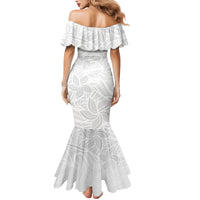 Polynesia White Sunday Family Matching Mermaid Dress and Hawaiian Shirt Polynesian Pattern With Tropical Flowers LT14 - Polynesian Pride