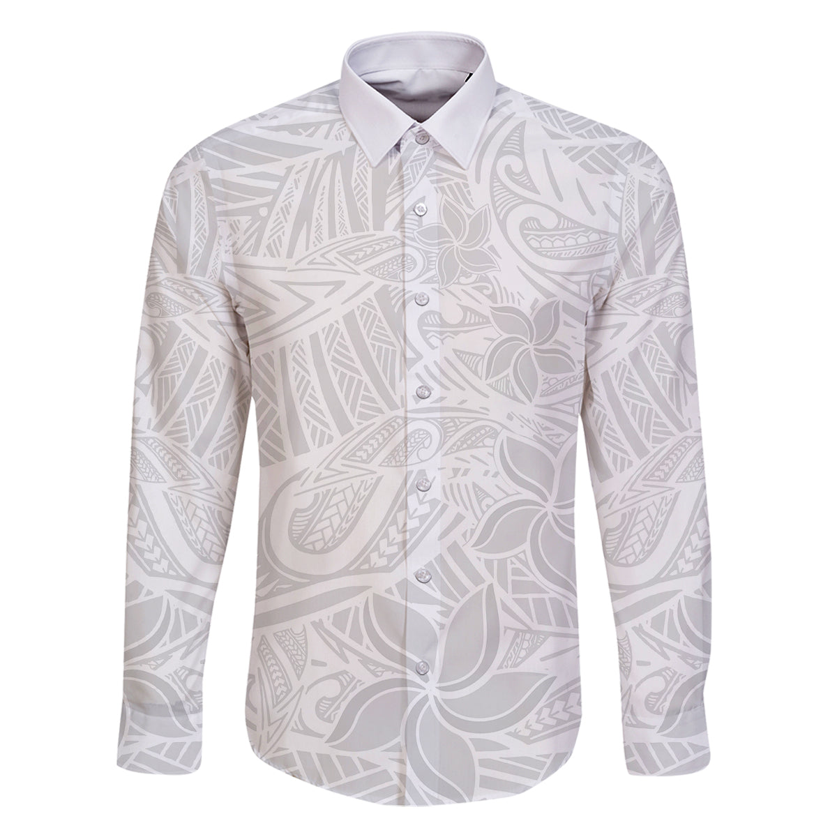 Polynesia White Sunday Family Matching Off Shoulder Short Dress and Hawaiian Shirt Polynesian Pattern With Tropical Flowers LT14 Dad's Shirt - Long Sleeve White - Polynesian Pride