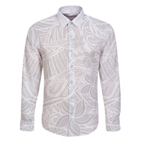 Polynesia White Sunday Family Matching Puletasi Dress and Hawaiian Shirt Polynesian Pattern With Tropical Flowers LT14 Dad's Shirt - Long Sleeve White - Polynesian Pride