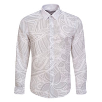 Polynesia White Sunday Family Matching Short Sleeve Bodycon Dress and Hawaiian Shirt Polynesian Pattern With Tropical Flowers LT14 Dad's Shirt - Long Sleeve White - Polynesian Pride