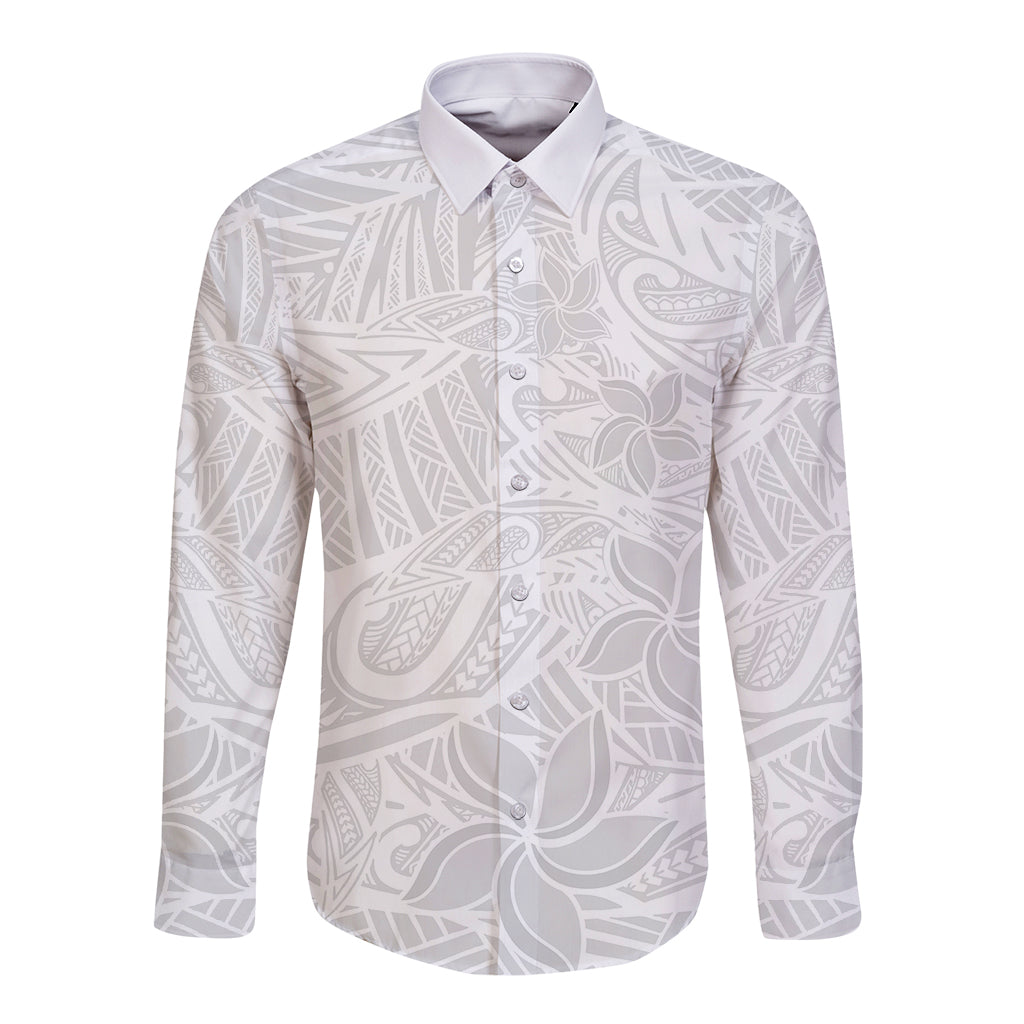 Polynesia White Sunday Long Sleeve Button Shirt Polynesian Pattern With Tropical Flowers LT14 Unisex White - Polynesian Pride