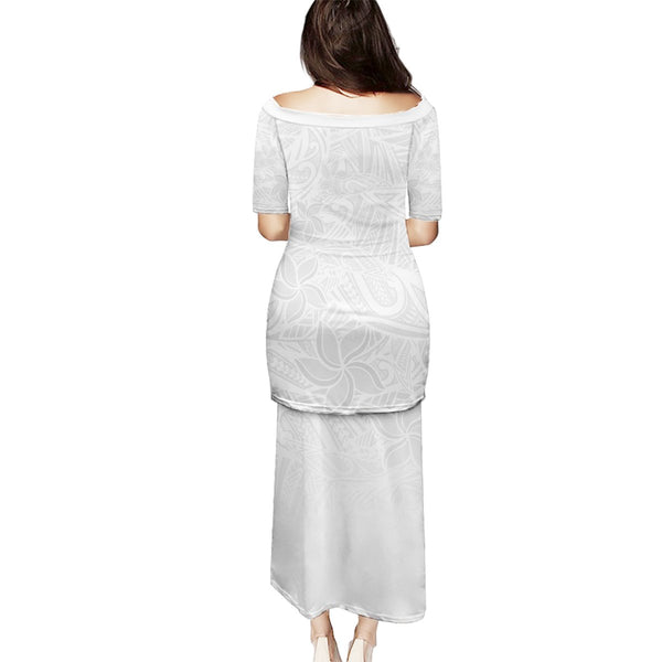 Polynesia White Sunday Puletasi Polynesian Pattern With Tropical ...