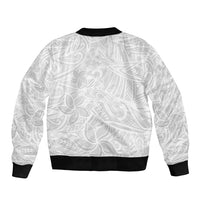 Polynesia White Sunday Sleeve Zip Bomber Jacket Polynesian Pattern With Tropical Flowers LT14 - Polynesian Pride