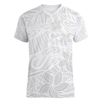 Polynesia White Sunday Women V Neck T Shirt Polynesian Pattern With Tropical Flowers LT14 Female White - Polynesian Pride