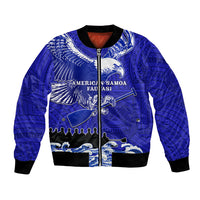 Personalised American Samoa Fautasi Race Bomber Jacket Eagle With Polynesian Pattern LT14 Unisex Blue - Polynesian Pride