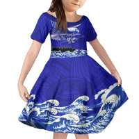 Personalised American Samoa Fautasi Race Family Matching Off Shoulder Maxi Dress and Hawaiian Shirt Eagle With Polynesian Pattern LT14 Daughter's Dress Blue - Polynesian Pride