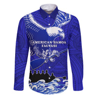 Personalised American Samoa Fautasi Race Family Matching Short Sleeve Bodycon Dress and Hawaiian Shirt Eagle With Polynesian Pattern LT14 Dad's Shirt - Long Sleeve Blue - Polynesian Pride