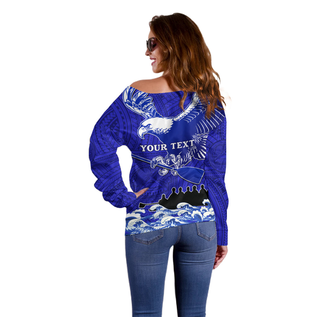 Personalised American Samoa Fautasi Race Off Shoulder Sweater Eagle With Polynesian Pattern LT14 - Polynesian Pride