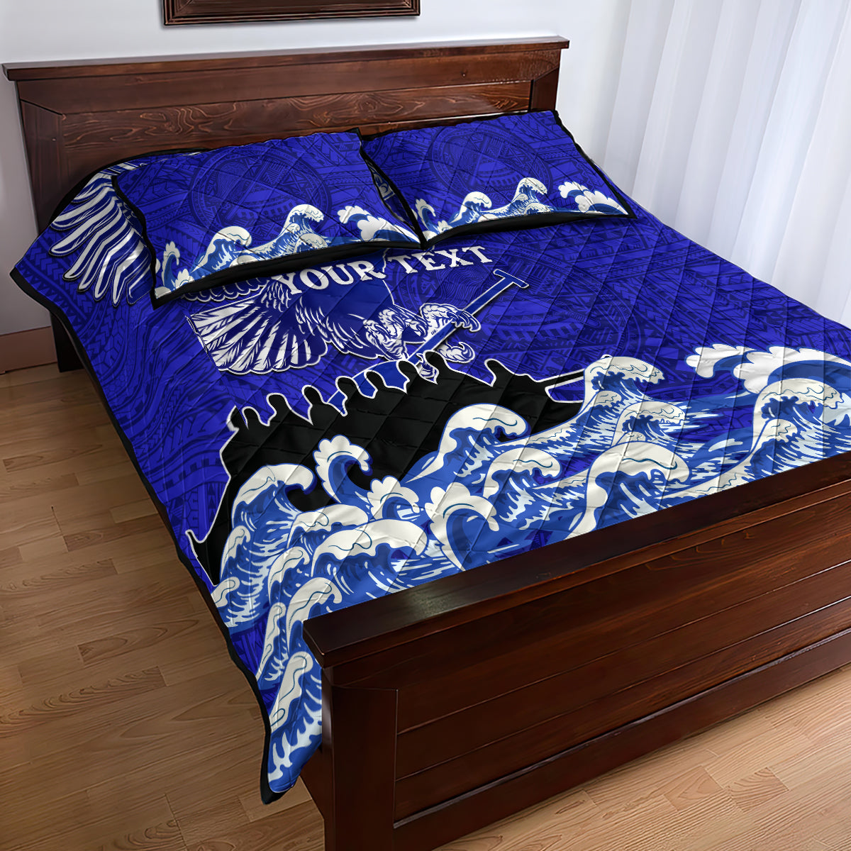 Personalised American Samoa Fautasi Race Quilt Bed Set Eagle With Polynesian Pattern LT14 - Polynesian Pride