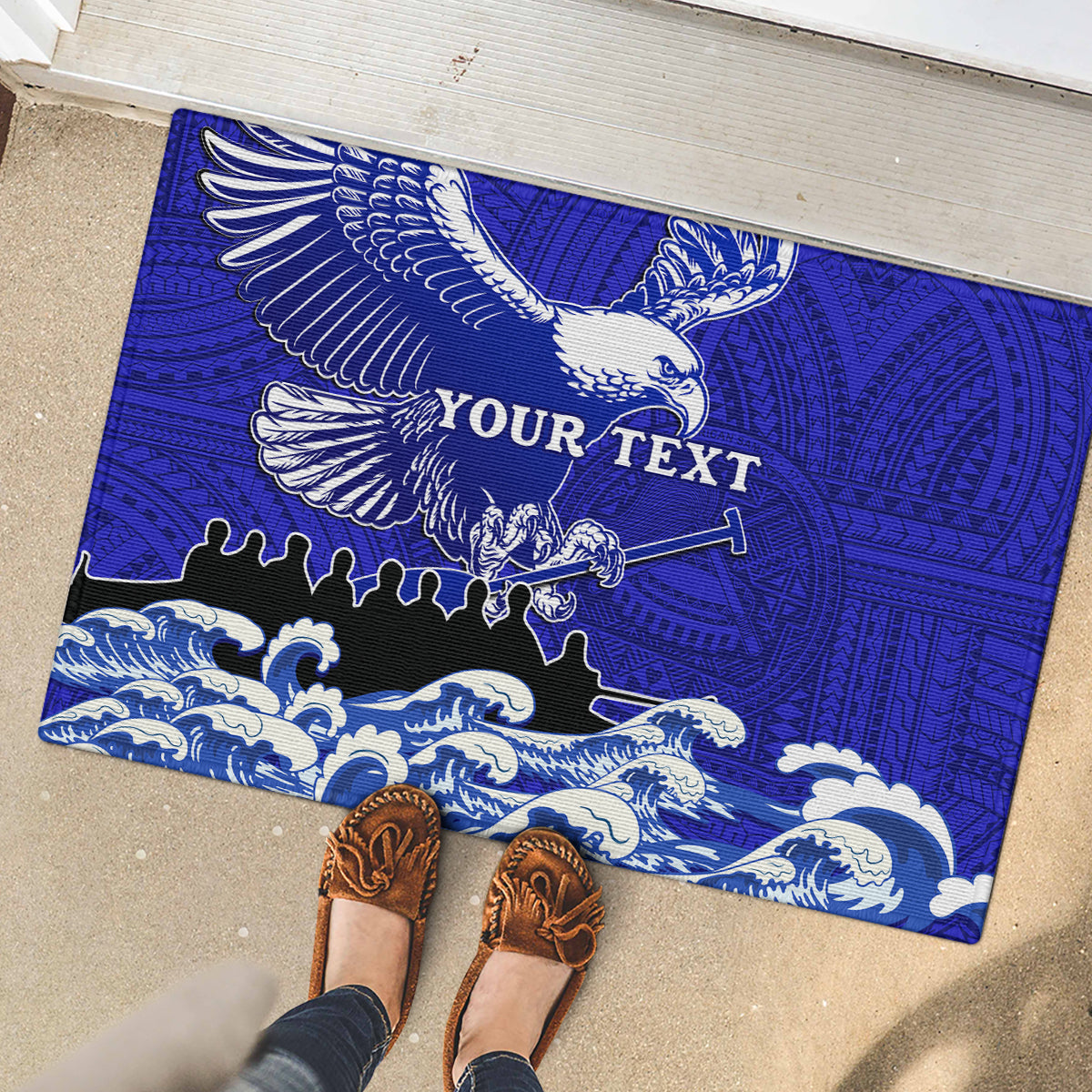 Personalised American Samoa Fautasi Race Rubber Doormat Eagle With Polynesian Pattern LT14 - Polynesian Pride