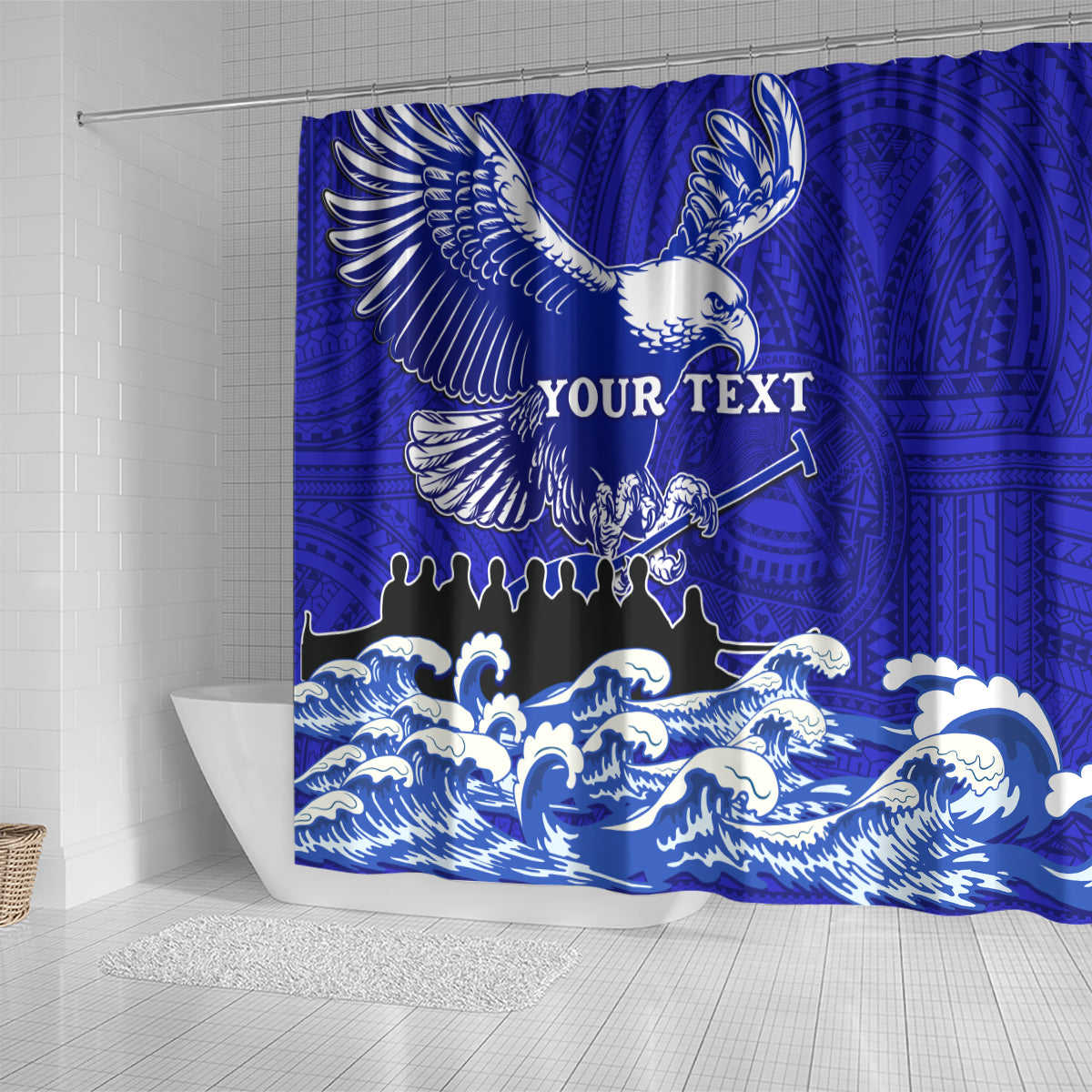 Personalised American Samoa Fautasi Race Shower Curtain Eagle With Polynesian Pattern LT14 - Polynesian Pride