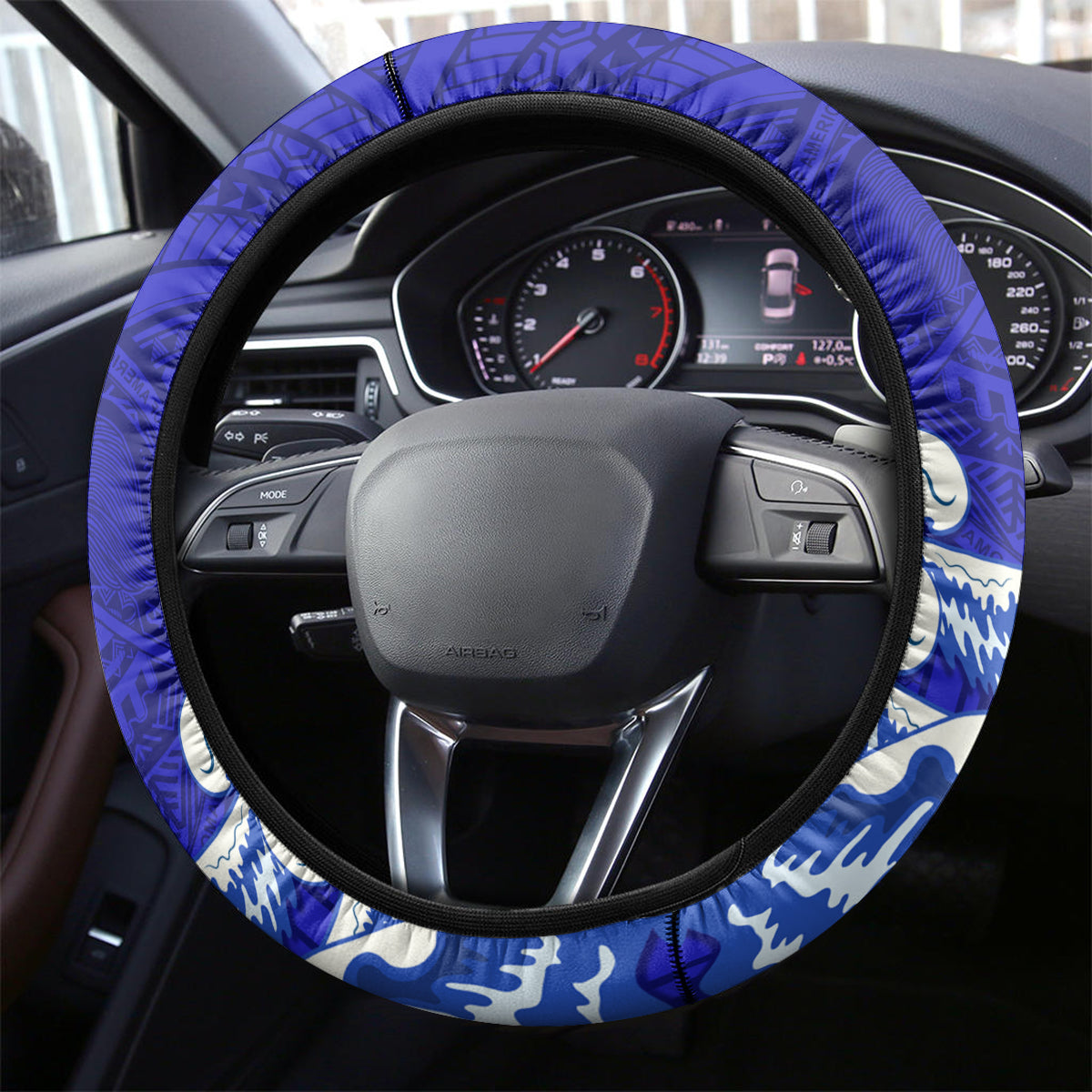 American Samoa Fautasi Race Steering Wheel Cover Eagle With Polynesian Pattern