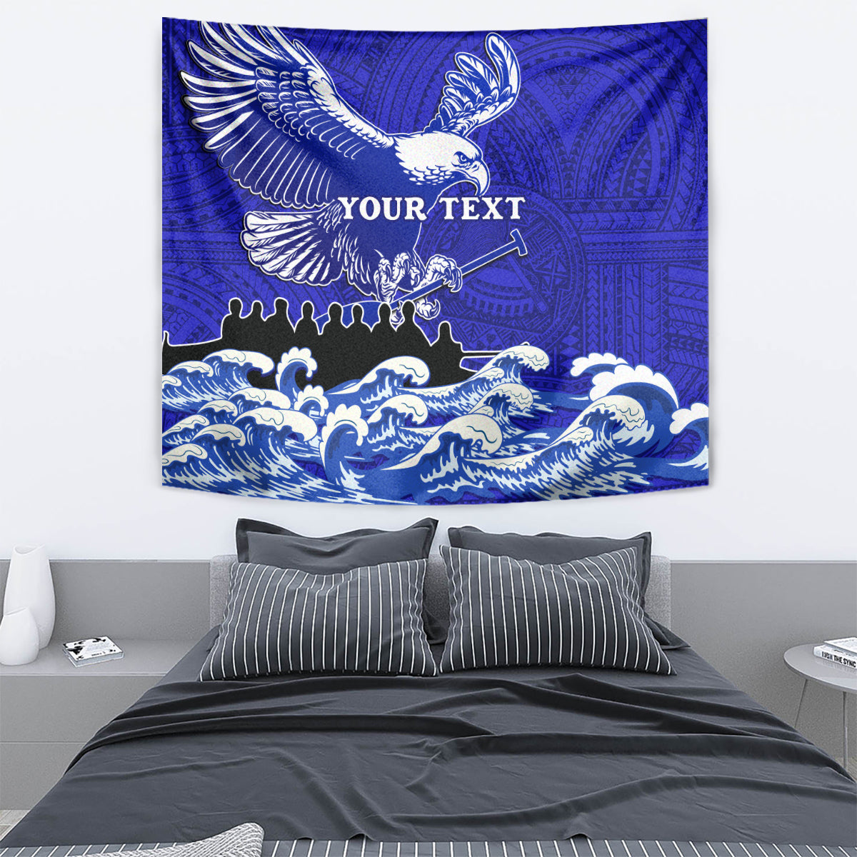 Personalised American Samoa Fautasi Race Tapestry Eagle With Polynesian Pattern LT14 - Polynesian Pride