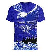 Personalised American Samoa Fautasi Race Women V Neck T Shirt Eagle With Polynesian Pattern LT14 - Polynesian Pride