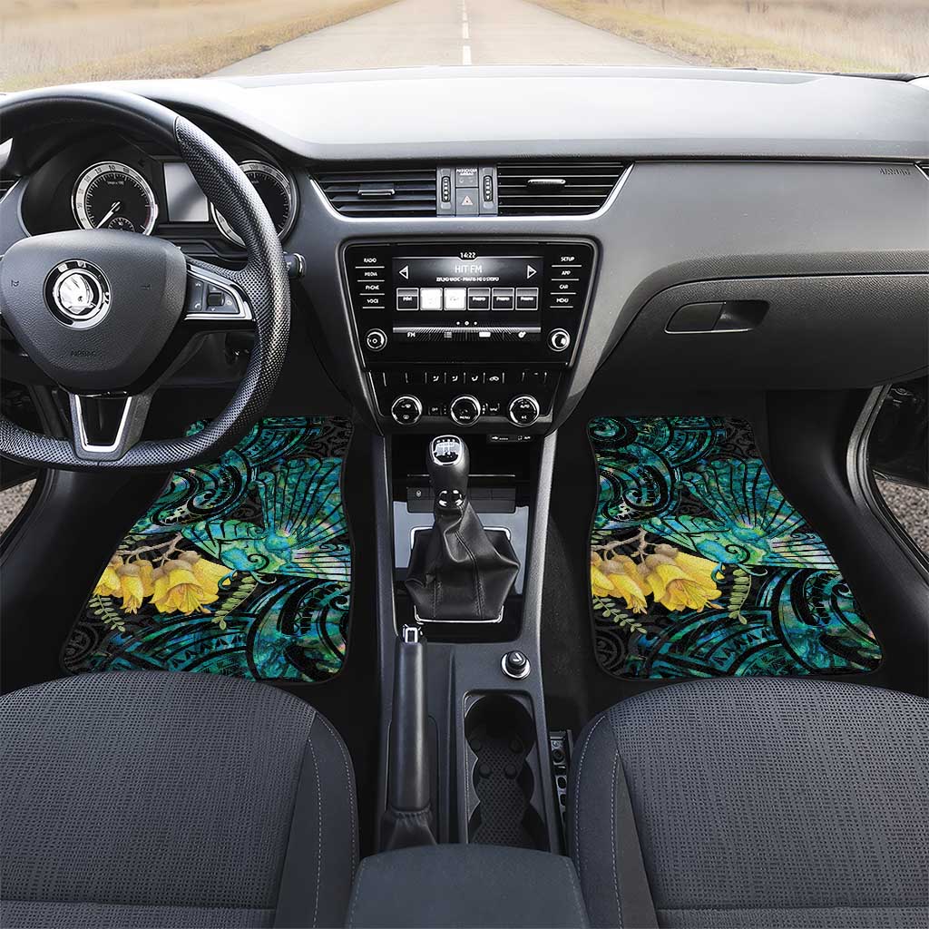 New Zealand Fantail Bird Car Mats Maori Piwakawaka Kowhai - Paua Shell Pattern