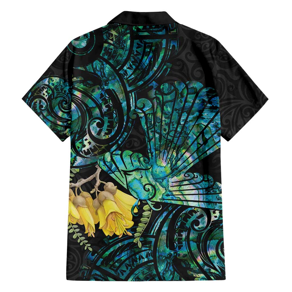 New Zealand Fantail Bird Family Matching Puletasi and Hawaiian Shirt Maori Piwakawaka Kowhai - Paua Shell Pattern
