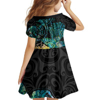 New Zealand Fantail Bird Family Matching Tank Maxi Dress and Hawaiian Shirt Maori Piwakawaka Kowhai - Paua Shell Pattern LT14 - Polynesian Pride