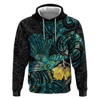 New Zealand Fantail Bird Hoodie Maori Piwakawaka Kowhai - Paua Shell Pattern