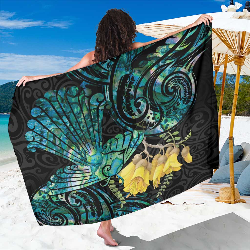 New Zealand Fantail Bird Sarong Maori Piwakawaka Kowhai - Paua Shell Pattern LT14 One Size 44 x 66 inches Green - Polynesian Pride