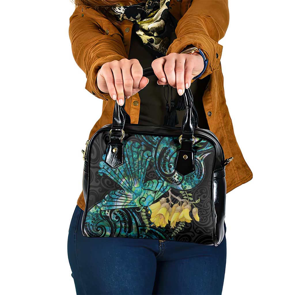 New Zealand Fantail Bird Shoulder Handbag Maori Piwakawaka Kowhai - Paua Shell Pattern LT14 One Size Green - Polynesian Pride