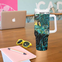 New Zealand Fantail Bird Tumbler With Handle Maori Piwakawaka Kowhai - Paua Shell Pattern