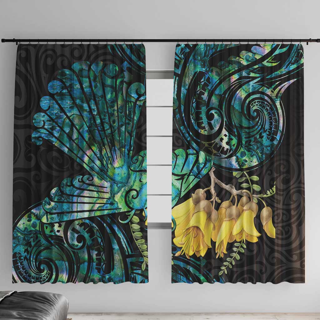 New Zealand Fantail Bird Window Curtain Maori Piwakawaka Kowhai - Paua Shell Pattern