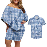 Blue Palaka Hawaii Palapalai Couples Matching Off Shoulder Short Dress and Hawaiian Shirt Hawaiian Fern - Polynesian Pride