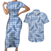 Blue Palaka Hawaii Palapalai Couples Matching Short Sleeve Bodycon Dress and Hawaiian Shirt Hawaiian Fern - Polynesian Pride