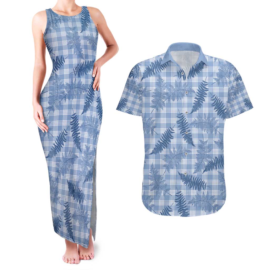 Blue Palaka Hawaii Palapalai Couples Matching Tank Maxi Dress and Hawaiian Shirt Hawaiian Fern - Polynesian Pride
