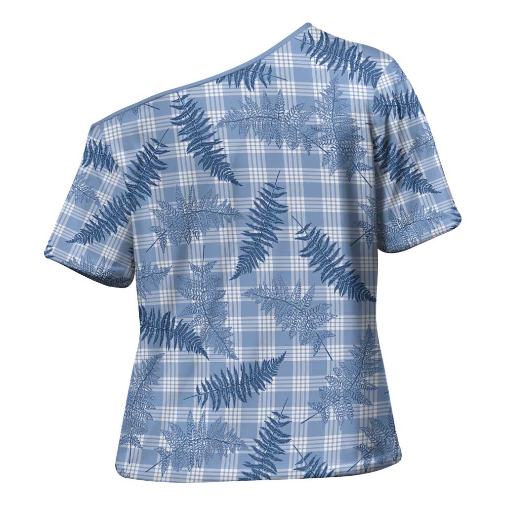Blue Palaka Hawaii Palapalai Cross Shoulder Shirt Hawaiian Fern - Polynesian Pride