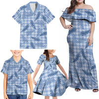 Blue Palaka Hawaii Palapalai Family Matching Off Shoulder Maxi Dress and Hawaiian Shirt Hawaiian Fern - Polynesian Pride