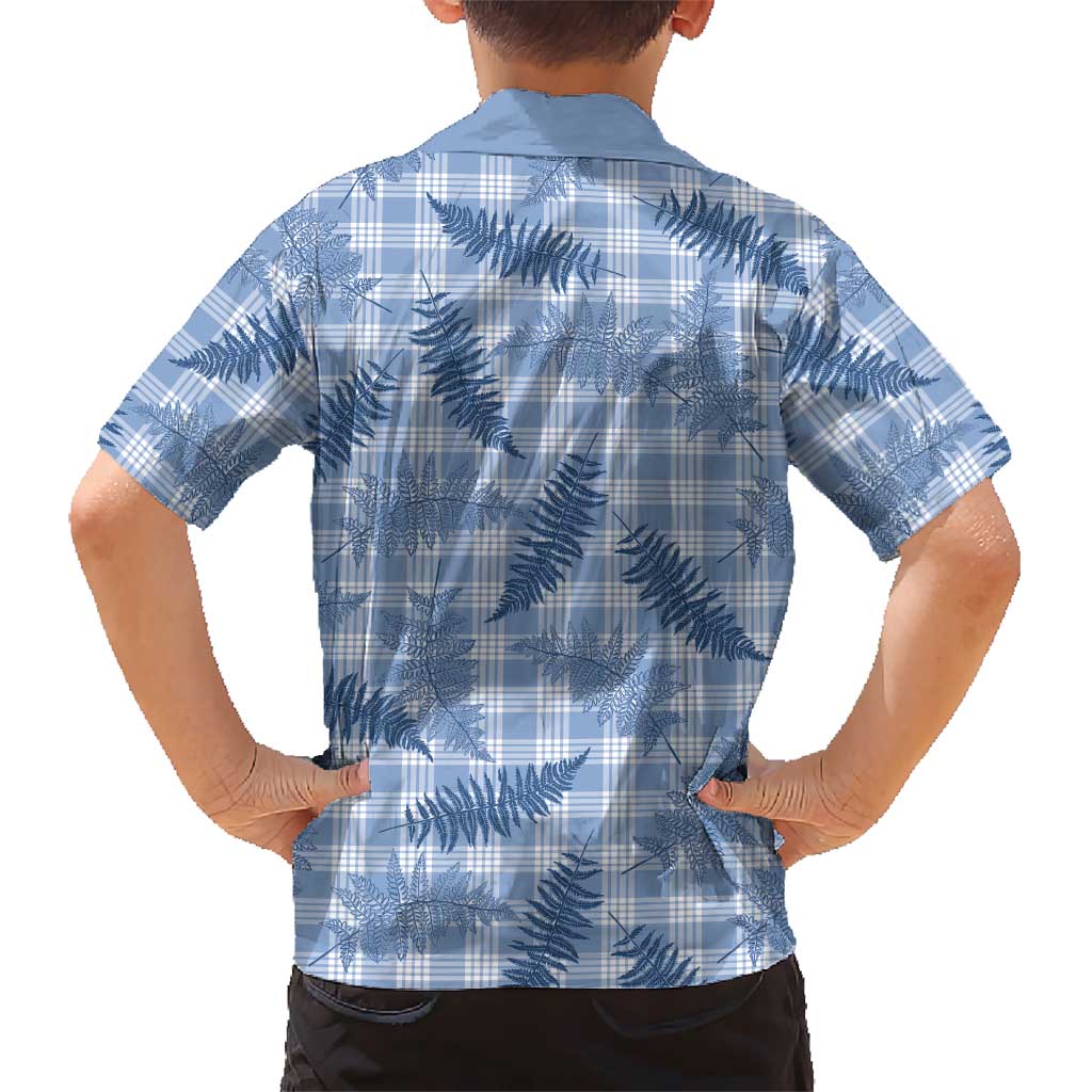 Blue Palaka Hawaii Palapalai Family Matching Off Shoulder Short Dress and Hawaiian Shirt Hawaiian Fern LT14 - Polynesian Pride