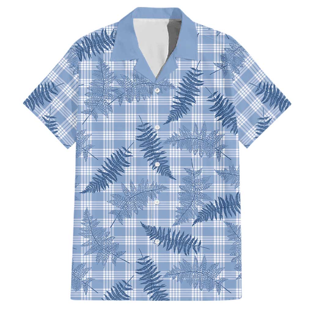 Blue Palaka Hawaii Palapalai Family Matching Off Shoulder Short Dress and Hawaiian Shirt Hawaiian Fern LT14 Dad's Shirt - Short Sleeve Blue - Polynesian Pride