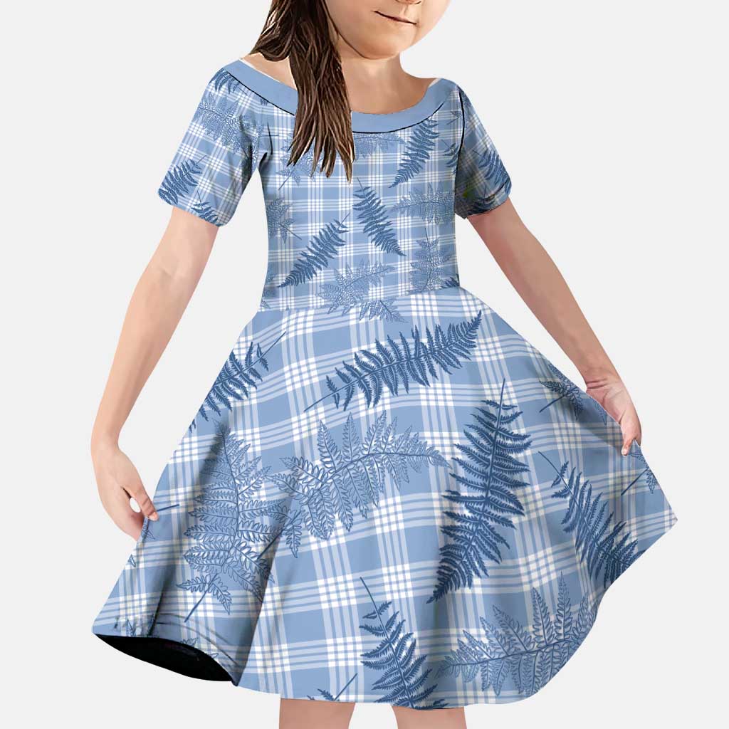 Blue Palaka Hawaii Palapalai Family Matching Puletasi and Hawaiian Shirt Hawaiian Fern LT14 Daughter's Dress Blue - Polynesian Pride