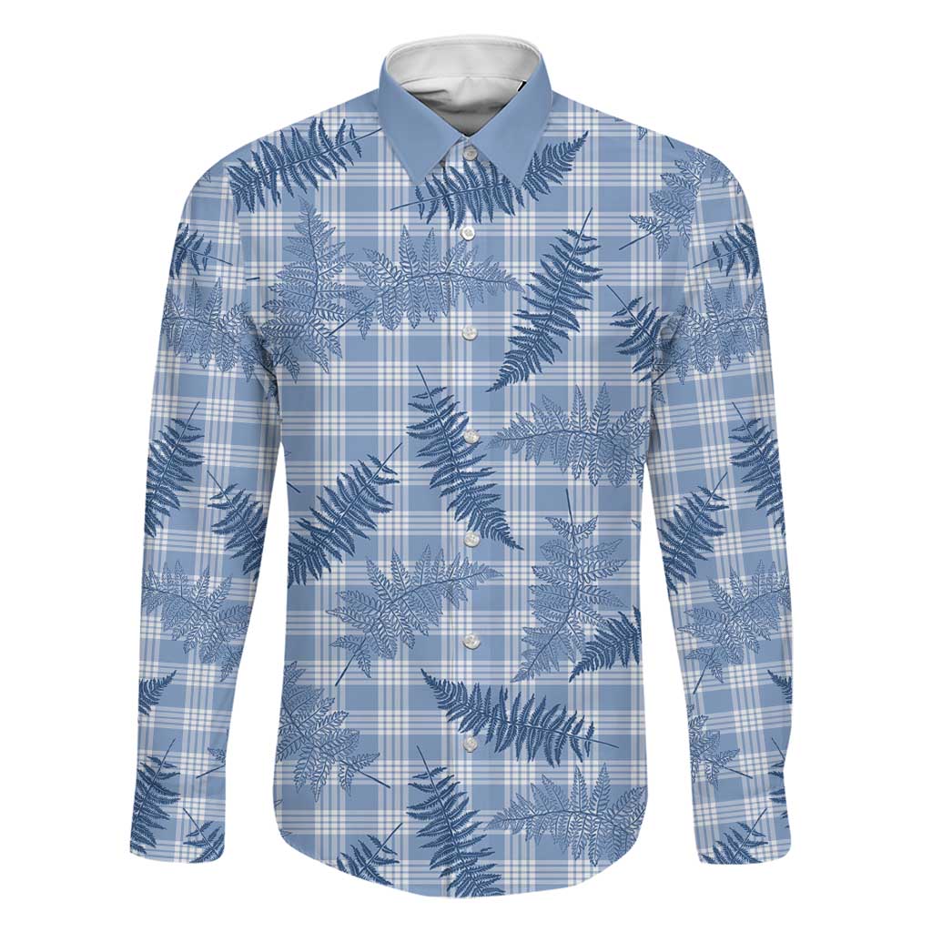 Blue Palaka Hawaii Palapalai Family Matching Puletasi and Hawaiian Shirt Hawaiian Fern LT14 Dad's Shirt - Long Sleeve Blue - Polynesian Pride