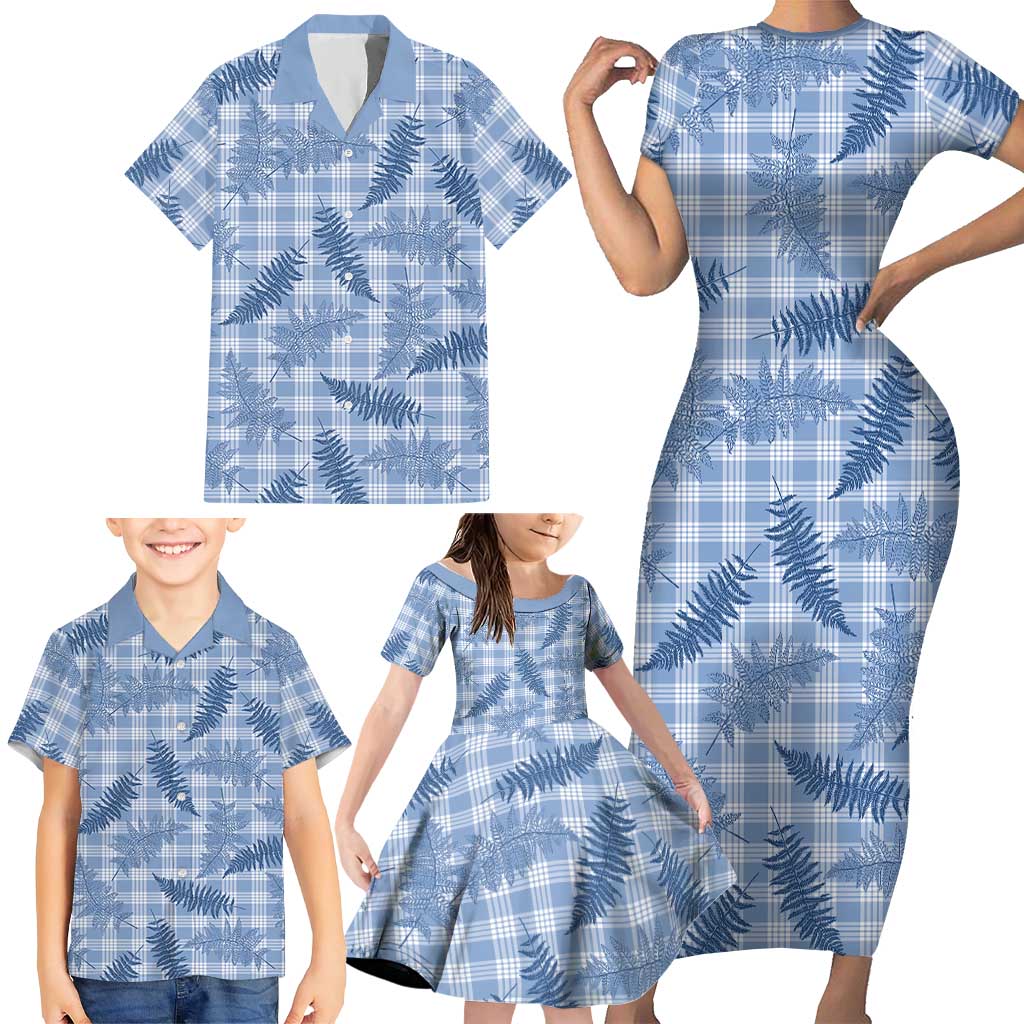 Blue Palaka Hawaii Palapalai Family Matching Short Sleeve Bodycon Dress and Hawaiian Shirt Hawaiian Fern - Polynesian Pride