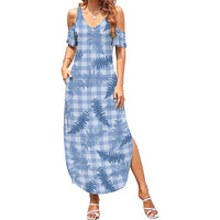 Blue Palaka Hawaii Palapalai Family Matching Summer Maxi Dress and Hawaiian Shirt Hawaiian Fern - Polynesian Pride