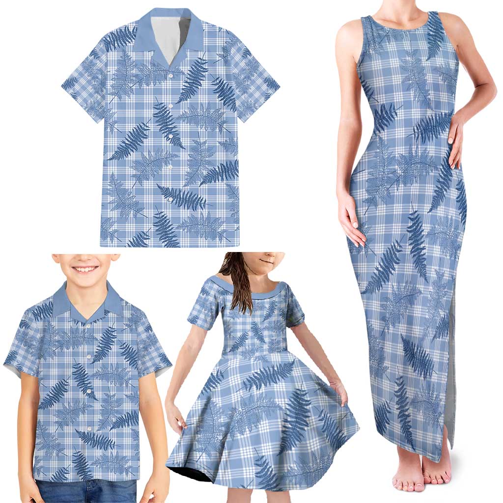 Blue Palaka Hawaii Palapalai Family Matching Tank Maxi Dress and Hawaiian Shirt Hawaiian Fern - Polynesian Pride