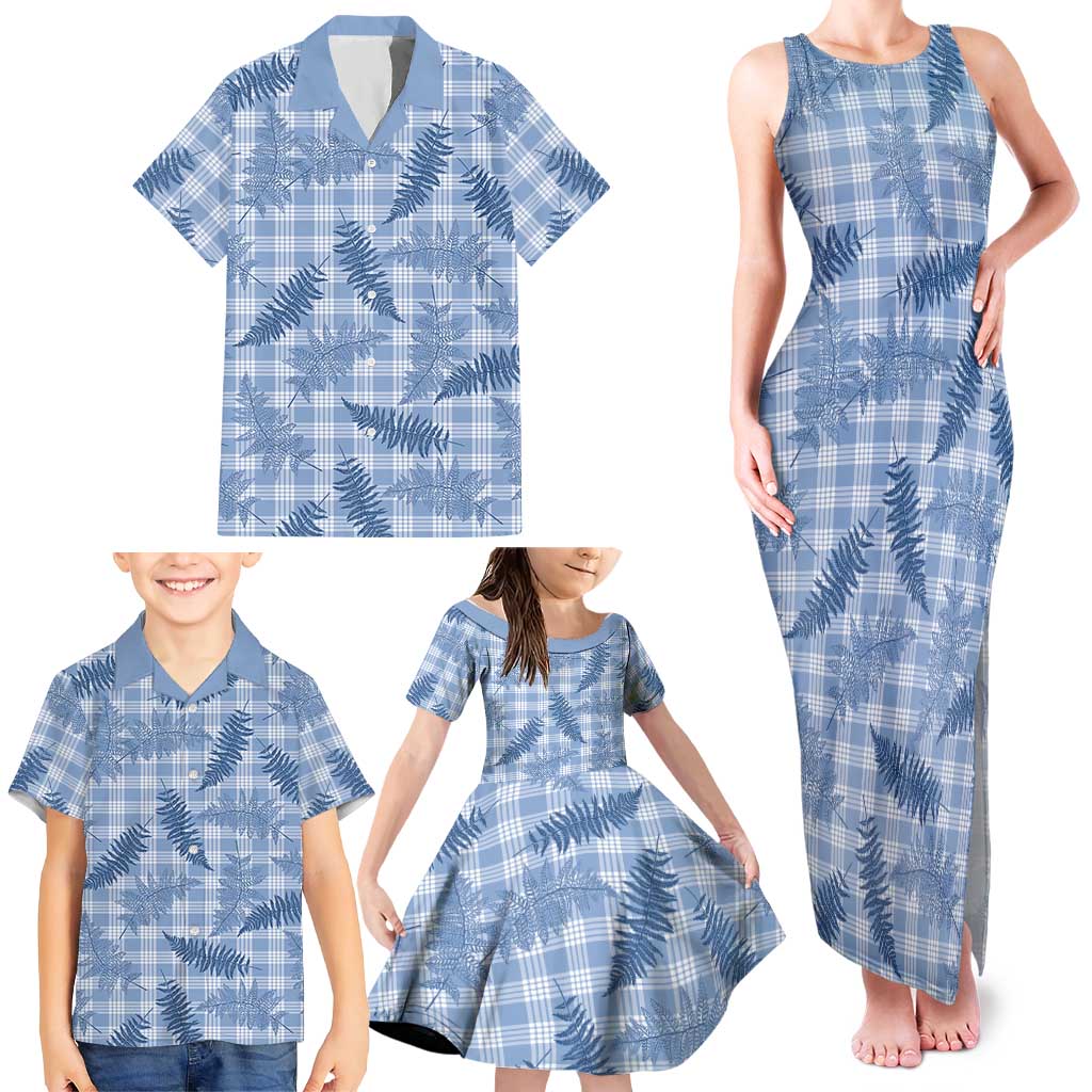 Blue Palaka Hawaii Palapalai Family Matching Tank Maxi Dress and Hawaiian Shirt Hawaiian Fern - Polynesian Pride