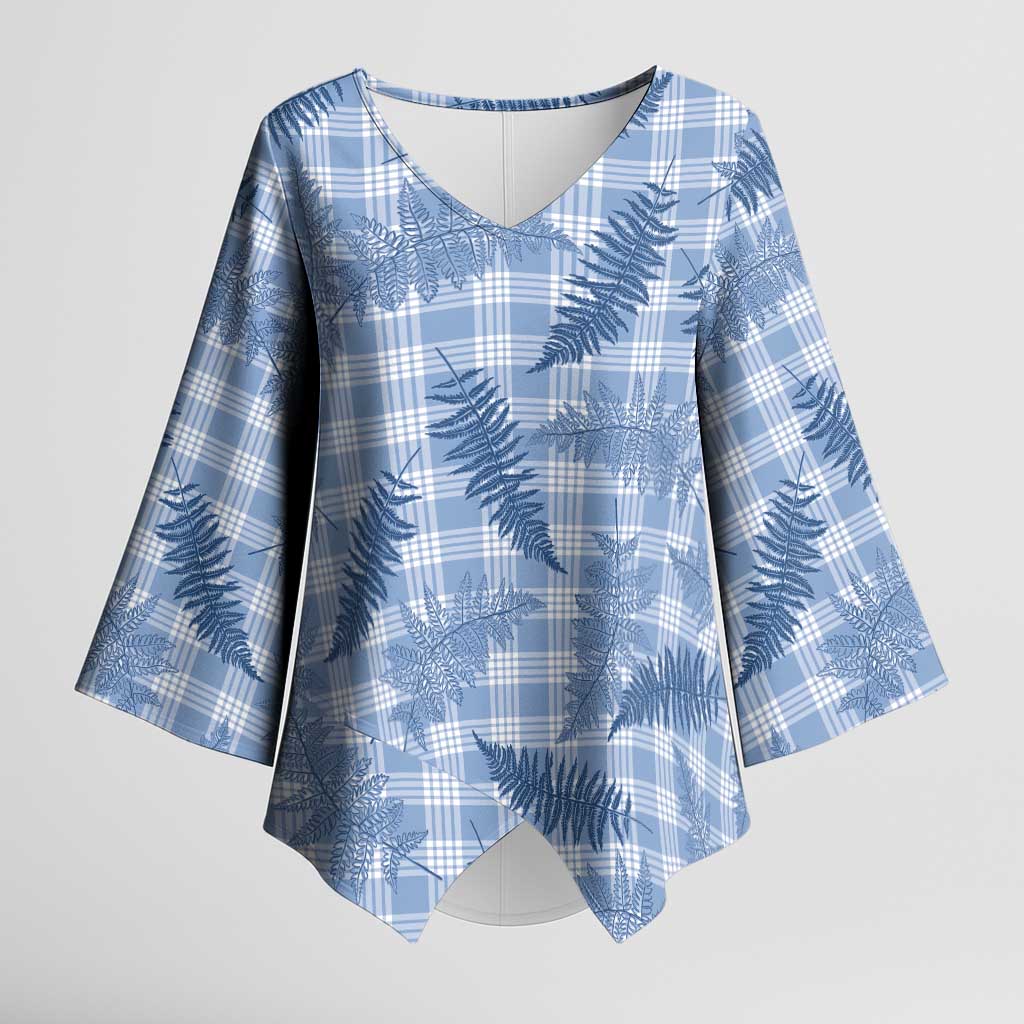 Blue Palaka Hawaii Palapalai Kimono Sleeve Blouse Hawaiian Fern - Polynesian Pride