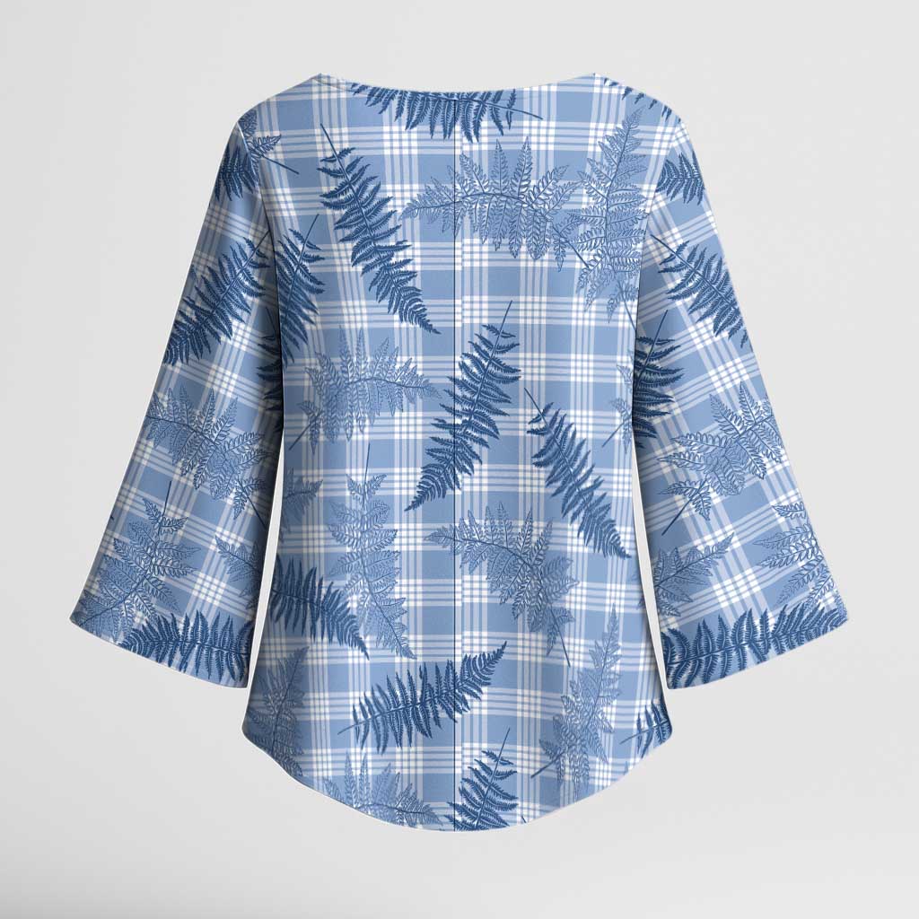 Blue Palaka Hawaii Palapalai Kimono Sleeve Blouse Hawaiian Fern - Polynesian Pride