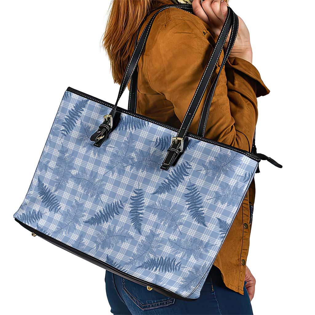Blue Palaka Hawaii Palapalai Leather Tote Bag Hawaiian Fern - Polynesian Pride