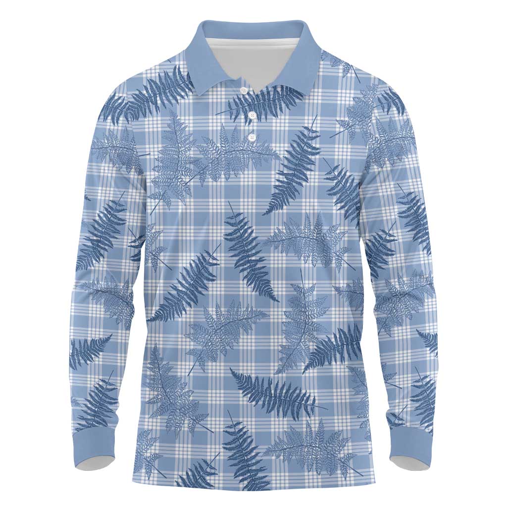 Blue Palaka Hawaii Palapalai Long Sleeve Polo Shirt Hawaiian Fern - Polynesian Pride
